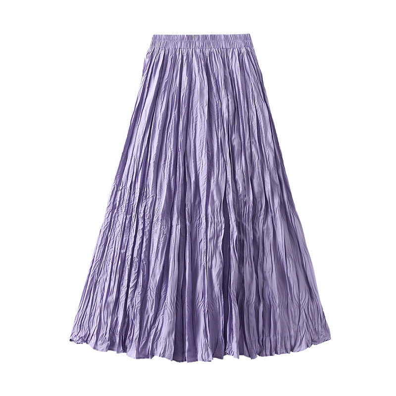 Light Luxury Streamer Pleated Skirt Women Spring Autumn Swing Slimming Pleated A Line Skirt