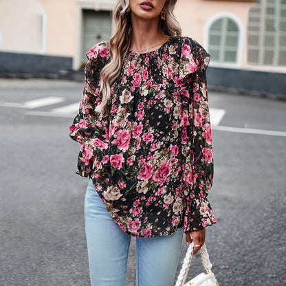 Printed Shirt Women Autumn Winter Women Office Long Sleeve Shirt