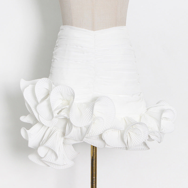 Niche Design Pettiskirt-falda corta con costuras para mujer, paquete blanco lechoso, cadera con cremallera, oreja de madera