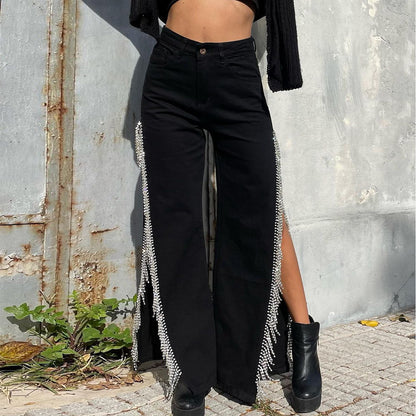 Sexy High Waist Jeans Damen verwaschene ausgehöhlte Cut-out Baggy Pants