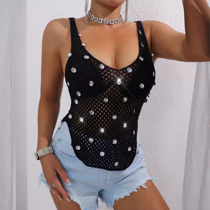 Knitted Hollow Out Cutout Vest Blouse Beach Vacation Bikini Cover Up Short Camisole Sun Protection Vest