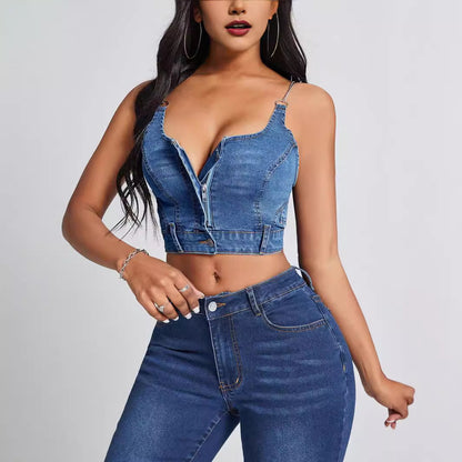 Damen Kleidung Deep V Plunge Neck Backless Denim Camisole