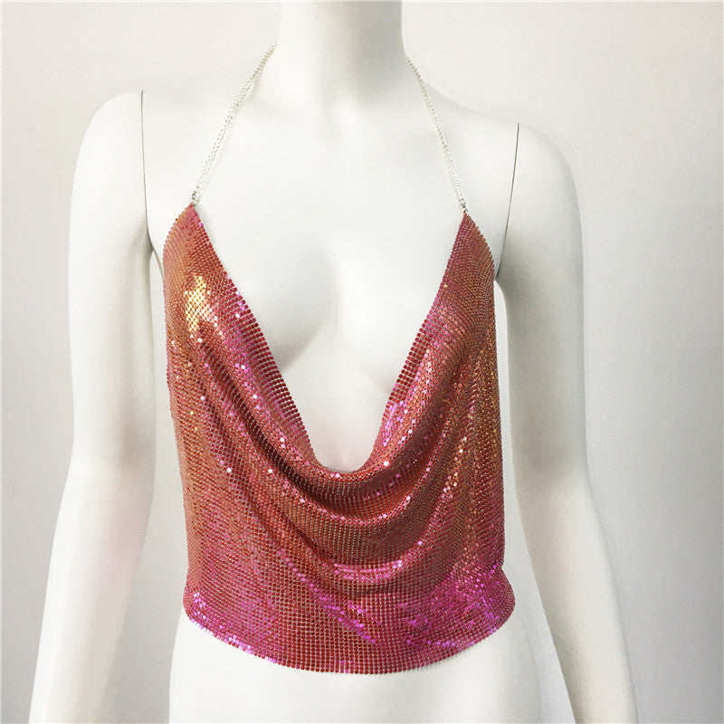 Ropa de mujer Chaleco con diamantes de imitación Traje sexy para fiesta en discoteca Top con tirantes y diamantes de imitación