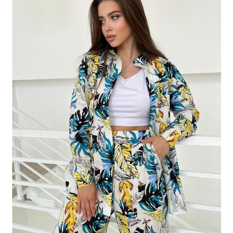 Printed Loose Top High Waist Wide Leg Pants Women Casual Sets