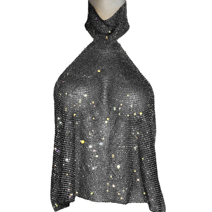 Frühling Sommer Metall Mesh Diamant Neckholder Top Pailletten Weste Camisole für Frauen