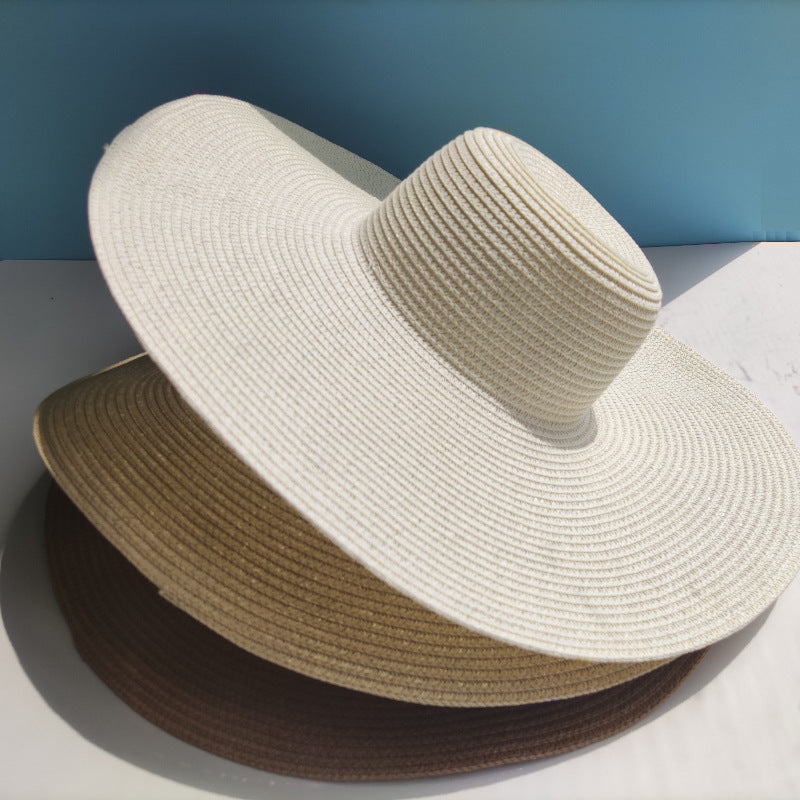 Tablero ligero sombrero de paja de ala grande de 14CM cúpula de playa a prueba de sol para mujer