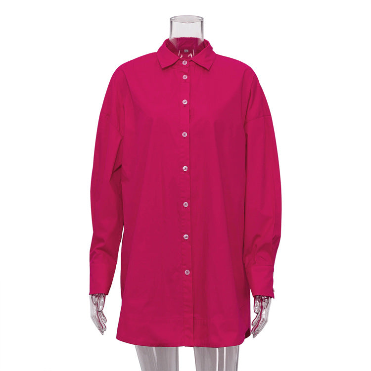 Cárdigan de algodón de color liso para oficina, de manga larga, para primavera y otoño, camisa informal suave para mujer de largo medio