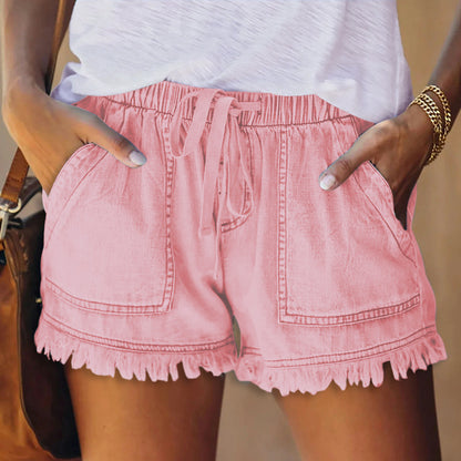 Sommer Neue Elastische Taille Kordelzug Lässige Hohe Taille Abnehmen Denim Shorts für Frauen