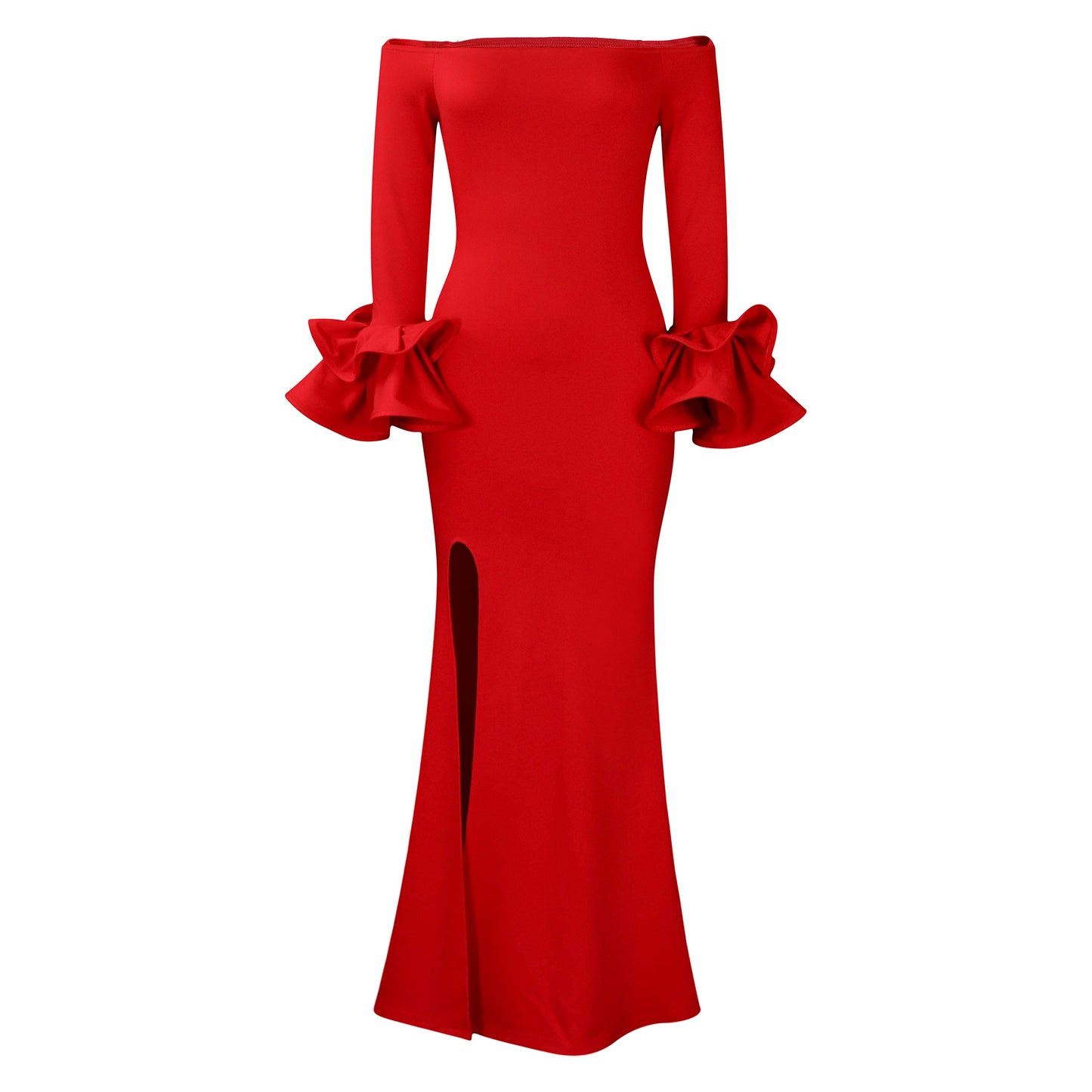 Party Dress Fashionable Elegant off Neck Split Ruffled Sleeve Cocktail Dress Maxi Dress