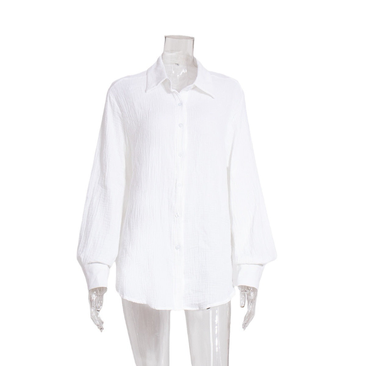 Pure Cotton Crepe Shirt Comfort Loose Elegant Polo Shirt in Spring