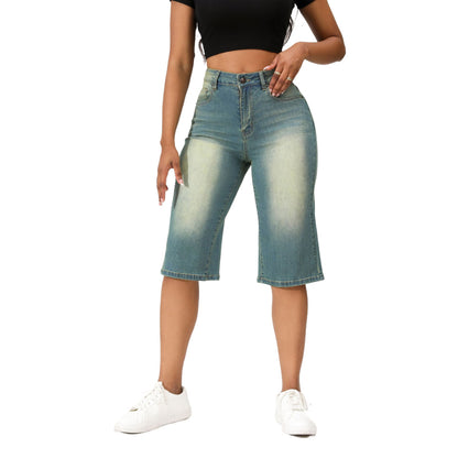 Ausgewaschene Vintage Denim Cropped Hose Frauen Frühling Sommer Gerade Lose Jeans