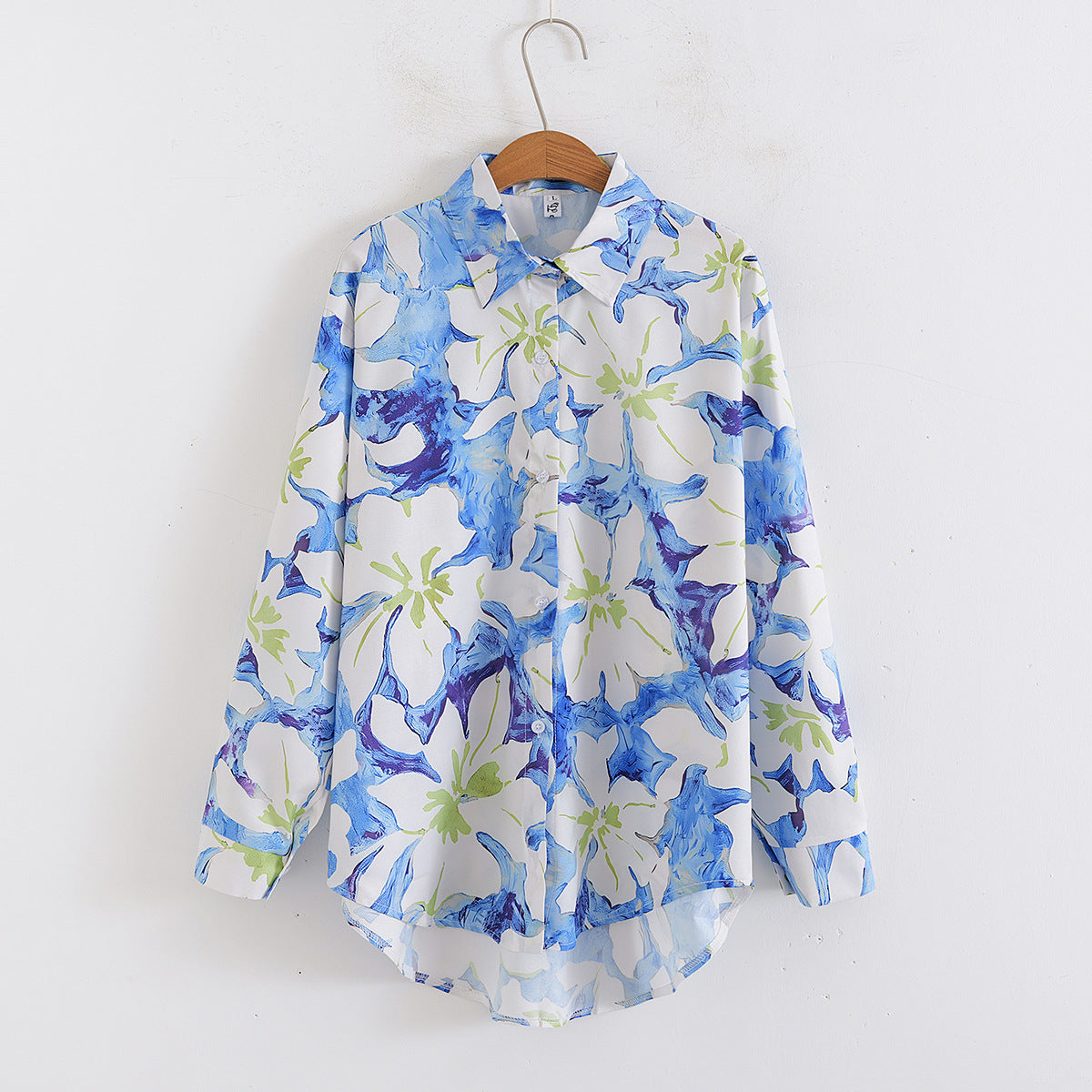 Women Collared Floral Print Loose Long Sleeves Shirt