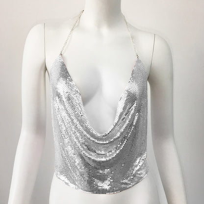 Sexy Women Metal Sequ Top Sexy Nightclub Party Sexy Top Sequin Sling