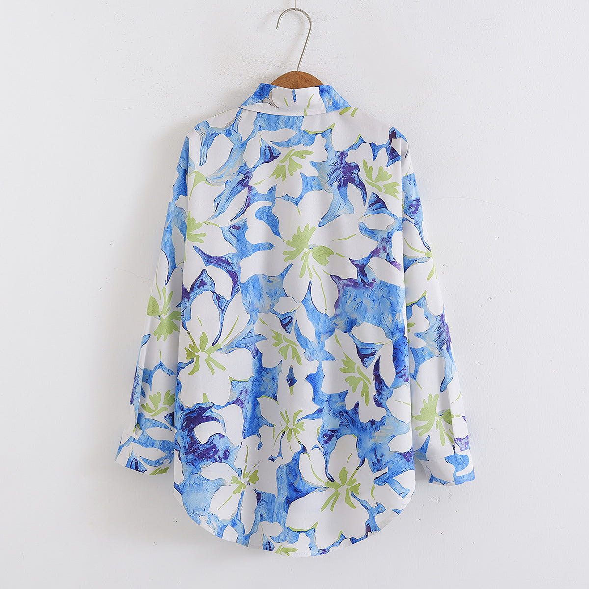 Women Collared Floral Print Loose Long Sleeves Shirt