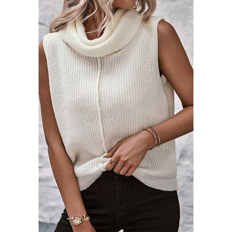 Summer Sleeveless Pullover Turtleneck Sweater Women Loose Outer Wear Solid Color Knitted Vest Women