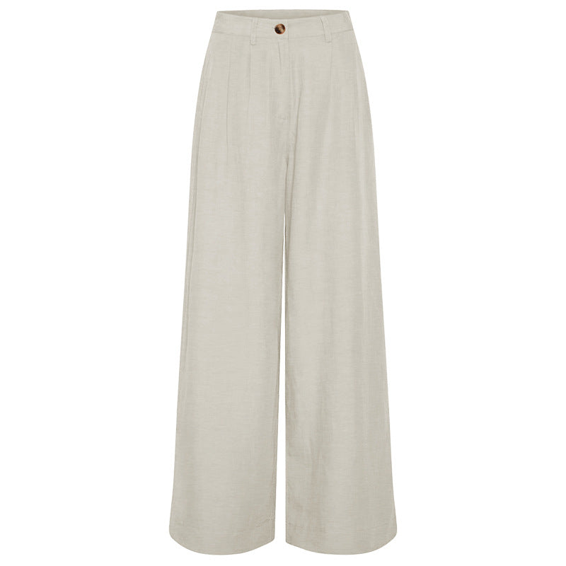 Pantalones informales sueltos de estilo nórdico para mujer, pantalones de pierna recta de algodón y lino, pantalones de pierna ancha de lino y algodón elegantes a juego