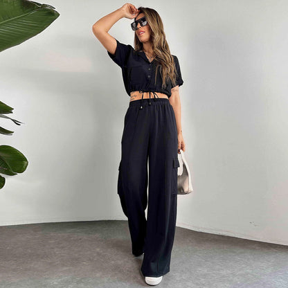 Summer Casual Suit Women Short Sleeved Overalls Trousers Women Two Piece Suit