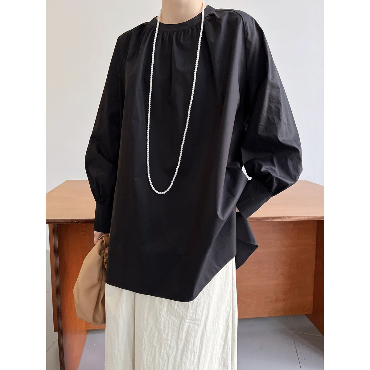 Loose Idle Basic round Neck Pleating Raglan Sleeve Mid Length Sun Protection Shirt for Women