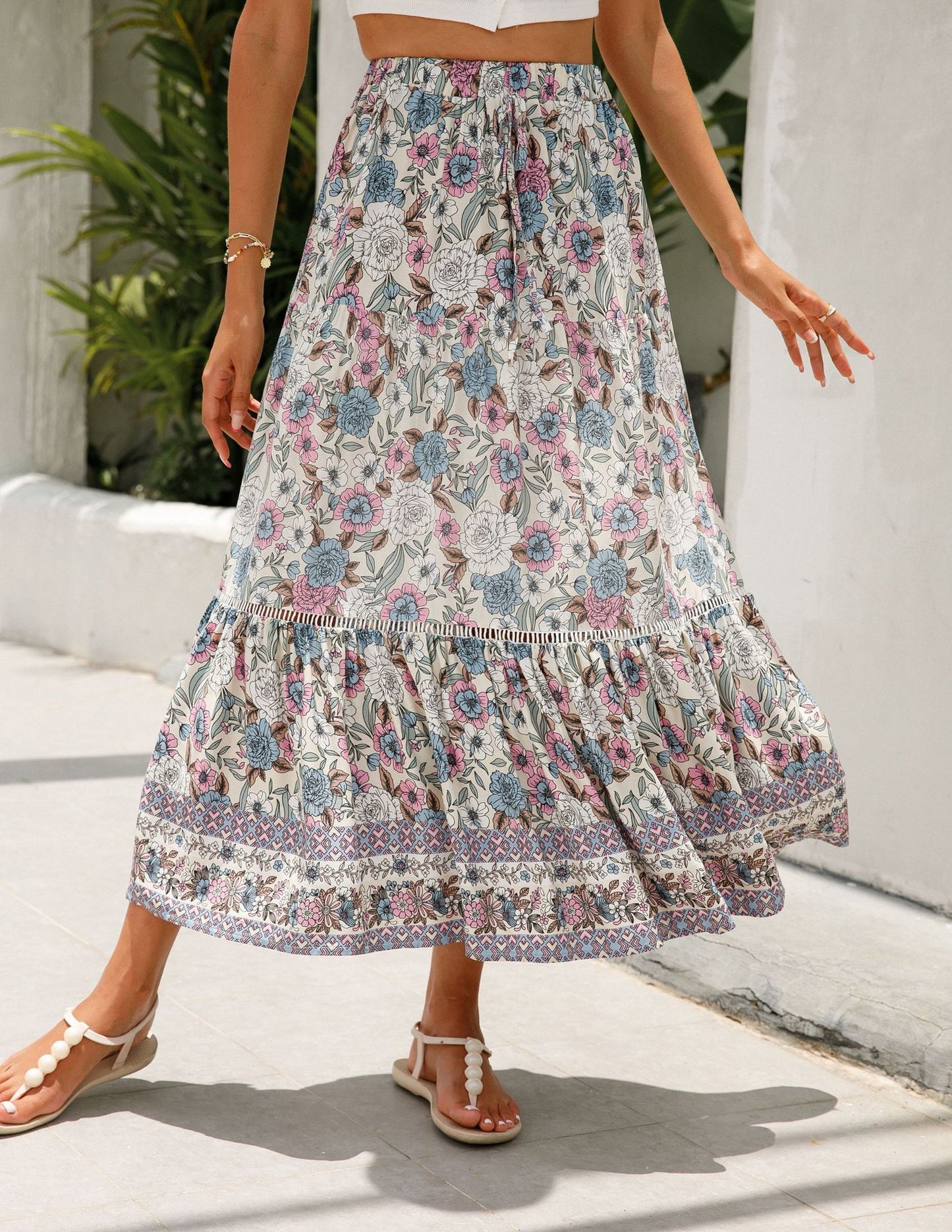 Lace Patchwork Maxi Dress Rayon Bohemian Beach Vacation Skirt