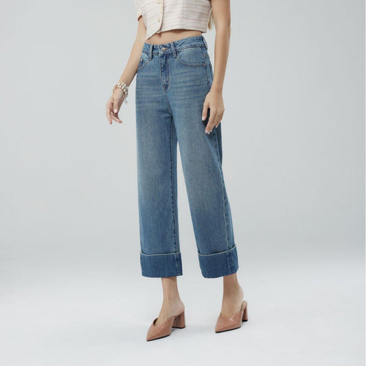 Jeans Jeans Women Design High Waist Slim Cropped Slimming Straight Wide Leg Pants