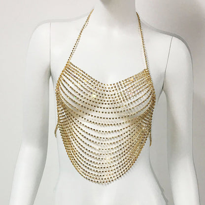 Accesorios Rhinestone Body Cha Hollow Out Recorte Borla Sexy Lujo Sexy Multi Capa Pecho Collar Mujeres