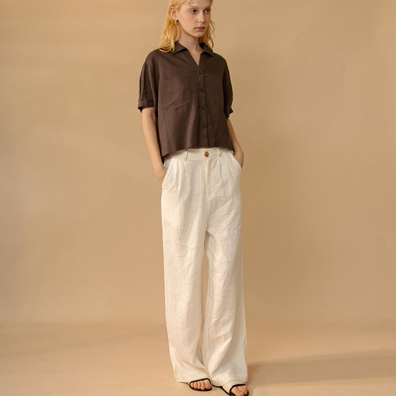 Nordic Loose Casual Trousers Women Linen Cotton Straight Leg Pants High Sense All Matching Graceful Cotton Linen Wide Leg Pants