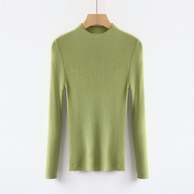 Solid Color Colorful Half Turtleneck Wool Base Shirt Sweater Women Slim Fit Slimming Long Sleeves Knitwear Top