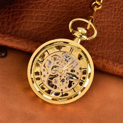 Taschenuhr mit großer Rad-Goldoberfläche, digitaler Oberfläche, mechanischer Aushöhlung, Blumennadel