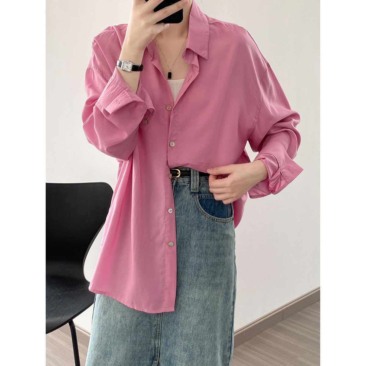 Thin Tencel Sun Protection Shirt for Women Autumn Loose Slimming Casual Long Sleeve Shirt