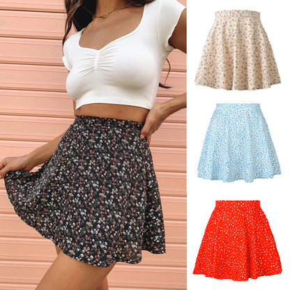 Floral Skirt High Waist Umbrella Skirt Invisible Zipper Chiffon Printed Short Skirt