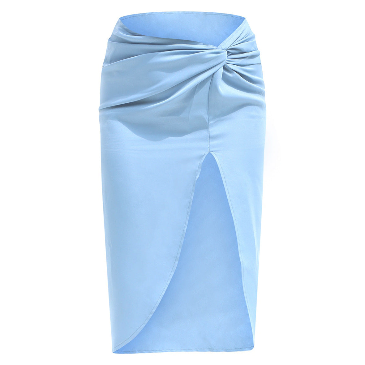 High Waist French Twist Irregular Asymmetric Skirt Sexy Solid Color Satin Split Package Hip with a Zipper Long Skirt for Women