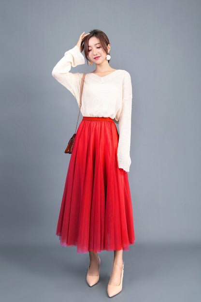 Spring Swing Puffy Ankle Length Skirt High Waist Slim Fit Fairy Skirt Tulle Skirt A Line Skirt