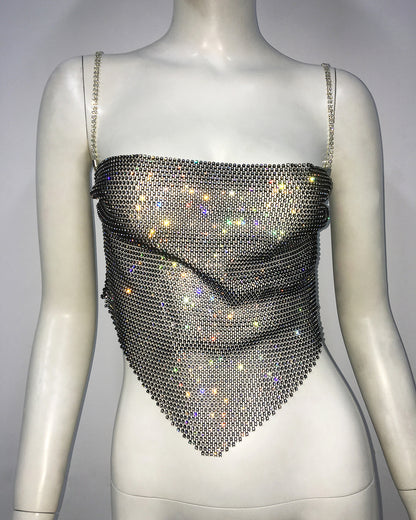 Sexy Sling Mesh Rhinestone Fishnet Top Sexy Sweet Spicy Camisole