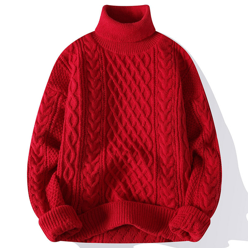 Suéter grueso de cuello alto de jacquard vintage para hombre