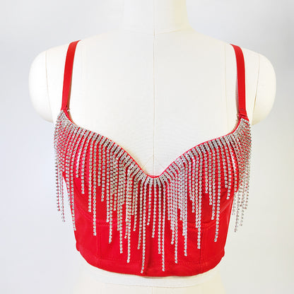 Source Rhinestone Tassel Bead Tube Top Outer Wear Short Nightclub Carnival Bra