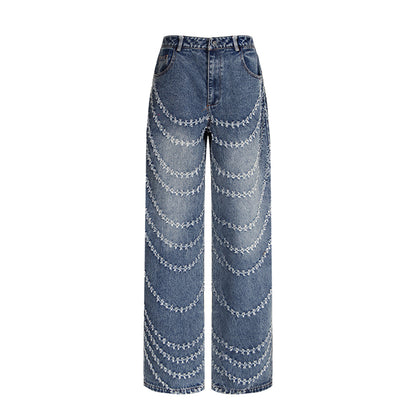 Sexy Fried Street zerrissene Jeans Frauen hohe Taille schlankmachende gerade Hose mit weitem Bein lose Wischhose