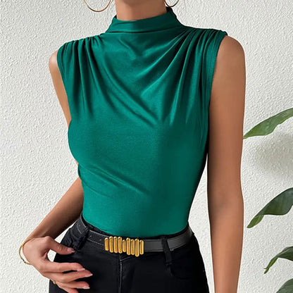 Camiseta sin mangas con cuello oscilante elástico de punto para mujer, camiseta ajustada de Color sólido, chaleco de primavera y verano para mujer