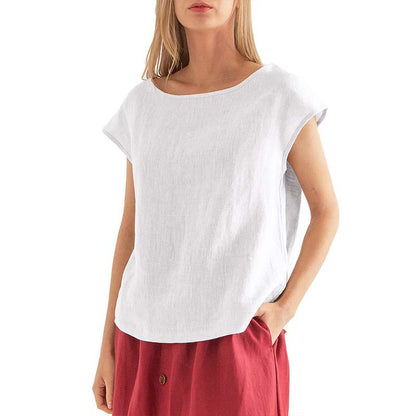 Camiseta de lino de manga corta, ropa especial de lino para mujer, camiseta informal sencilla de verano