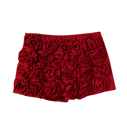 High-End-Sinn, kleiner, luxuriöser, schwerer Industrie-Mini-Shorts mit dreidimensionaler Rosen-Blumendekoration, modische, elegante französische Culottes