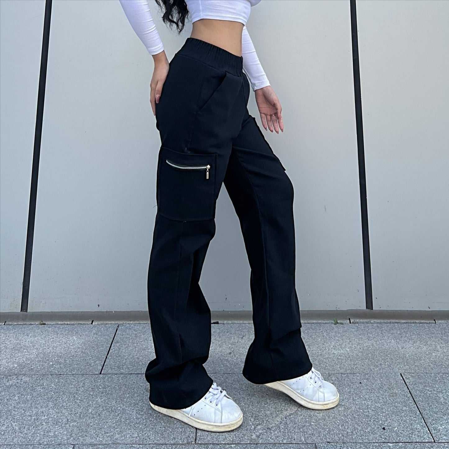 Trendy Women Pants Trendy Cargo Pants Pocket Zipper Trousers Loose Street Straight Leg Pants Mop Trousers