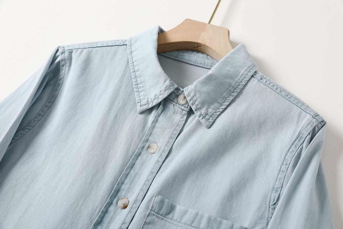 Spring Autumn Loose Casual Comfortable Polo Collar Single Pocket Long Sleeve Denim Shirt Women All Match Top