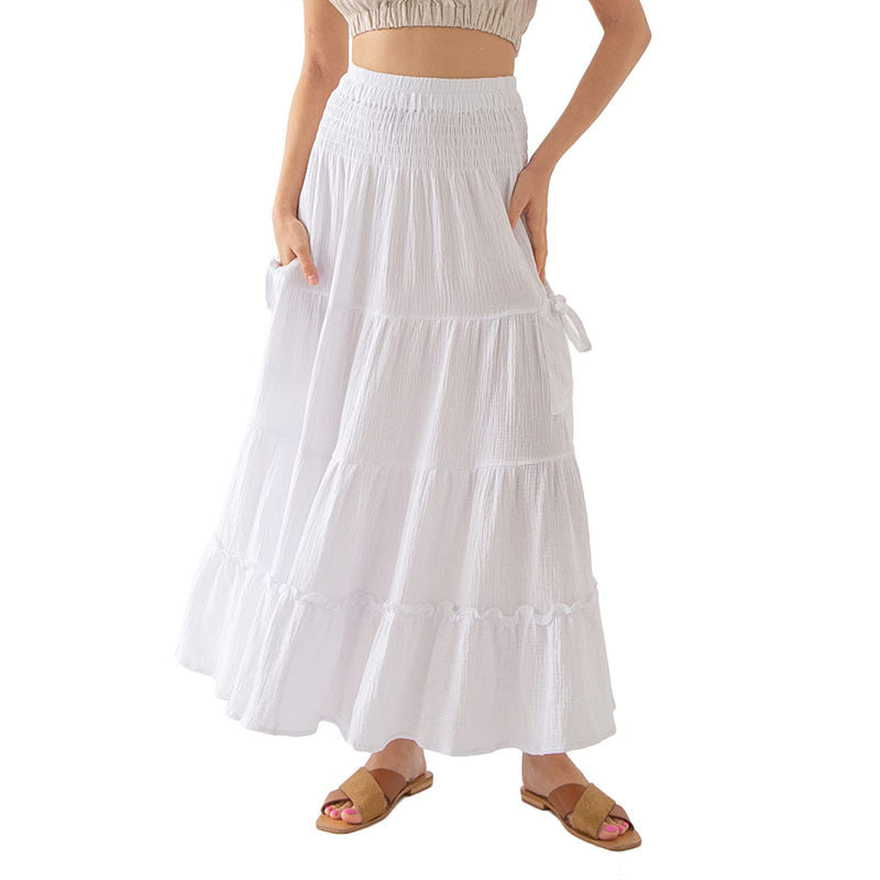 Vestido bohemio ultralargo para mujer, falda de gasa de doble capa de algodón con bolsillo renacentista elegante de verano