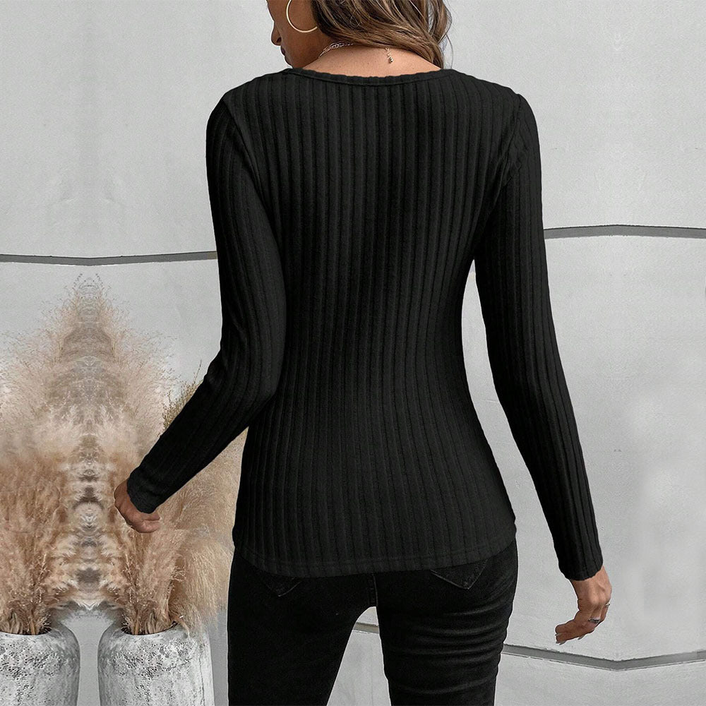 Camiseta elegante intelectual para mujer, camiseta de otoño e invierno que combina con todo, top ajustado de cuello cuadrado para oficina