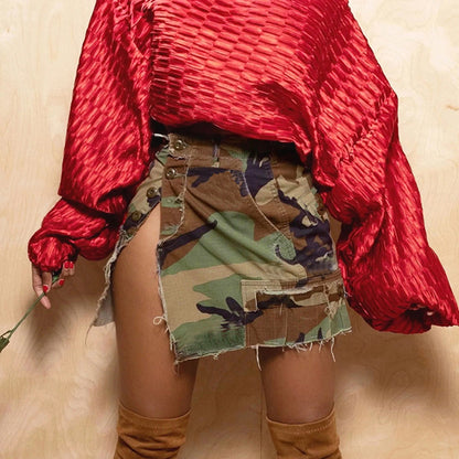 Ropa de mujer Falda abierta completa de verano Falda envuelta de camuflaje