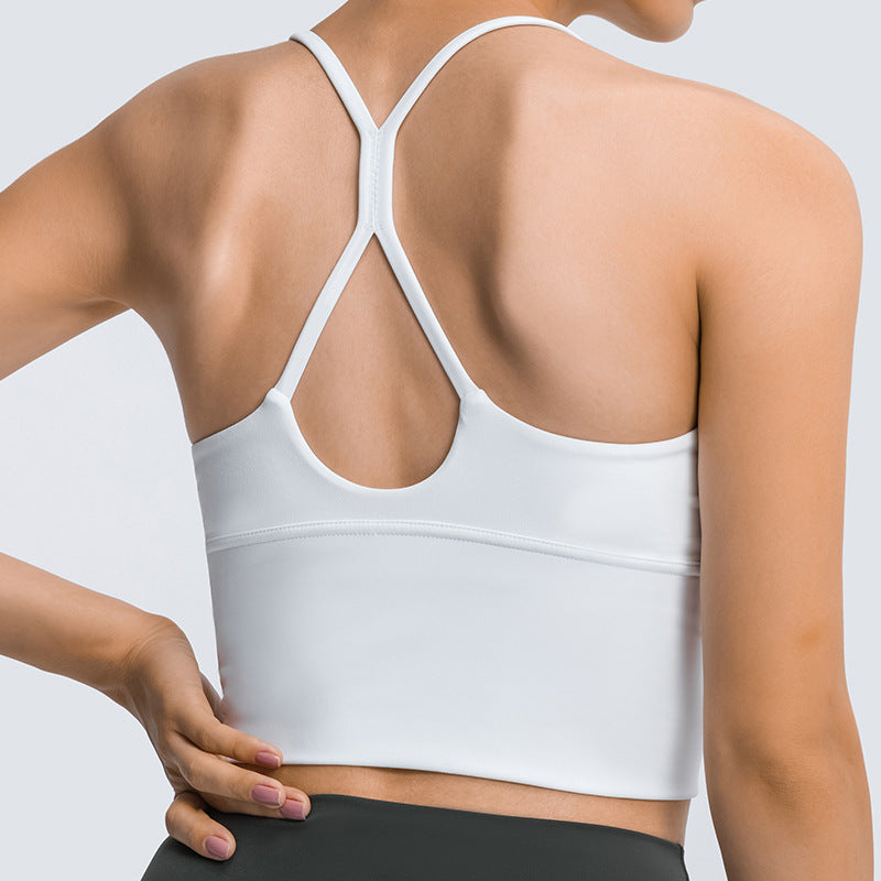 Ropa interior deportiva larga que combina con todo para mujer, Sujetador deportivo con tirantes finos cruzados y moldeador de espalda, a prueba de golpes, Push up, primavera y verano