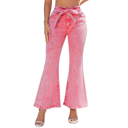 Pantalones vaqueros sexis de cintura alta para mujer, pantalones vaqueros ajustados de Color sólido de verano para mujer, pantalones con parte inferior de campana