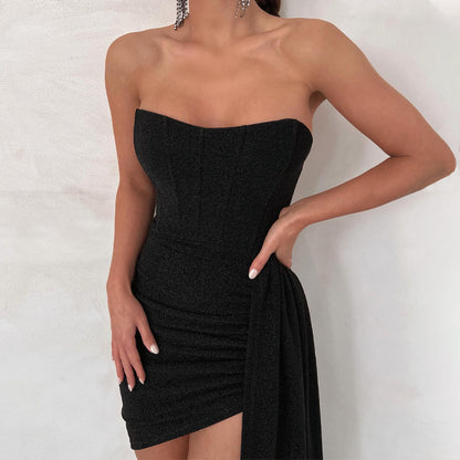 Primavera mujer ropa costura atado sexy bandeau vestido tubo corto