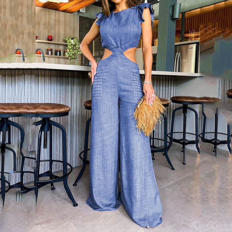 Women Jumpsuit Summer Cropped Outfit Loose Wide Leg Jumpsuit