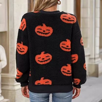 Frauen Herbst Winter Halloween Gedruckt Plüsch Lose Pullover Sweatershirt