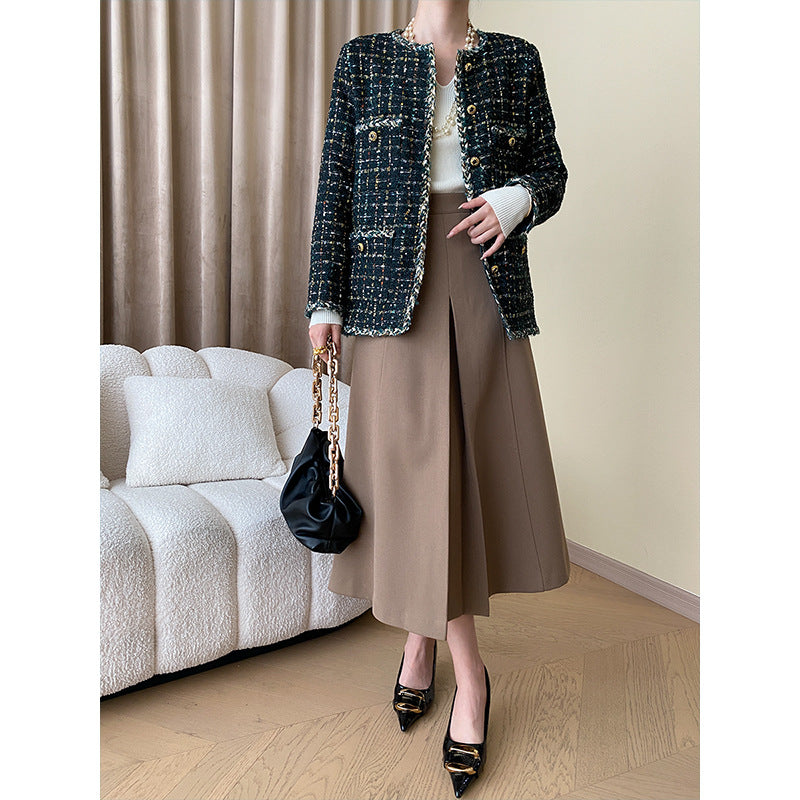 Sinan French High Cut Commuting Elegant A Line Woolen Non Ironing Skirt